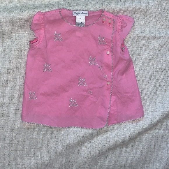 Ralph Lauren Pink Cotton Top with Floral Stitching (6Months) - Picture 1 of 4